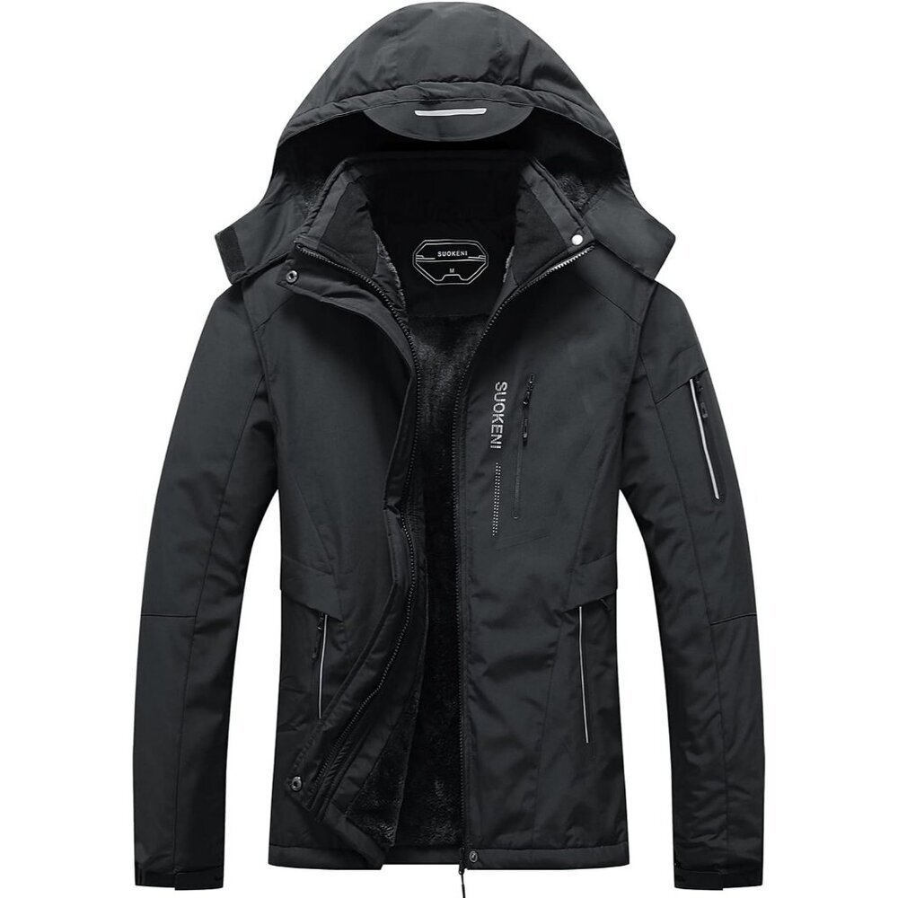 Women's Black Waterproof Winter Warm Hooded Raincoat Fabric Ski Snow Jacket Coat